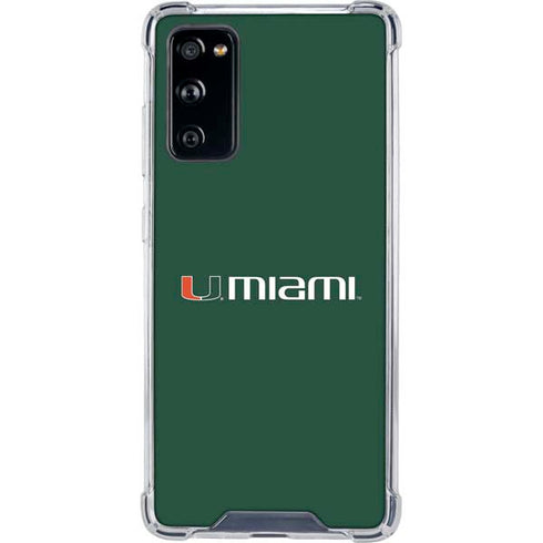 University of Miami Horizontal Mark on Green Galaxy S20 FE Clear Case